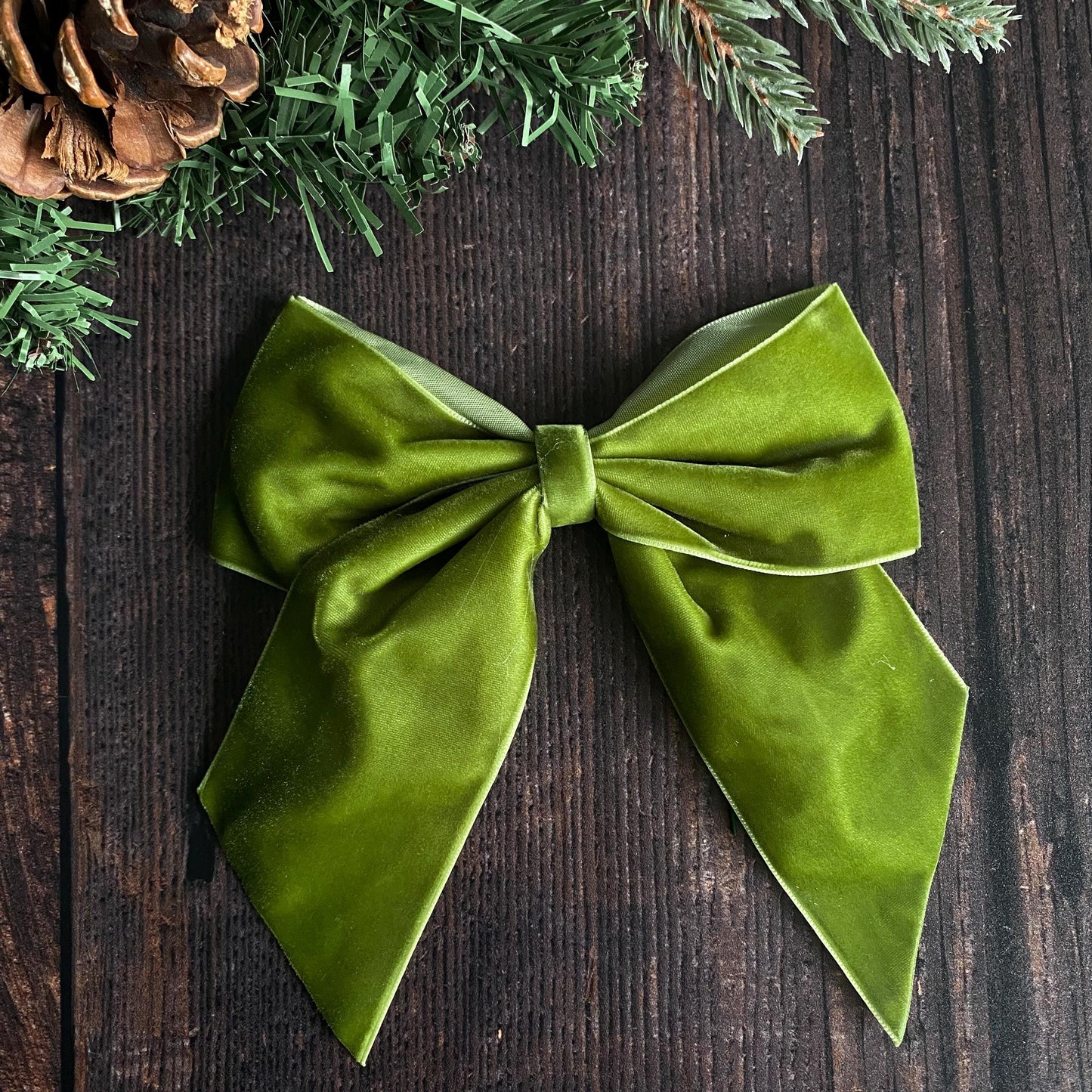 5.5 inch olive green velvet bow
