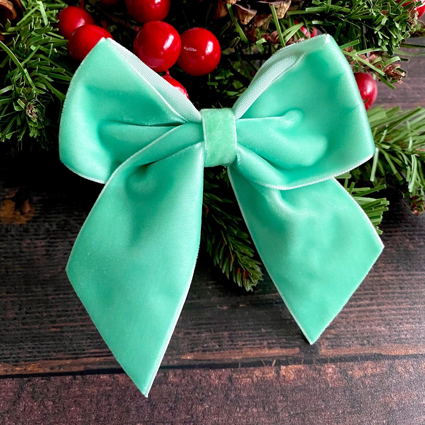 6 pack Pastel green velvet bows 5.5 inch