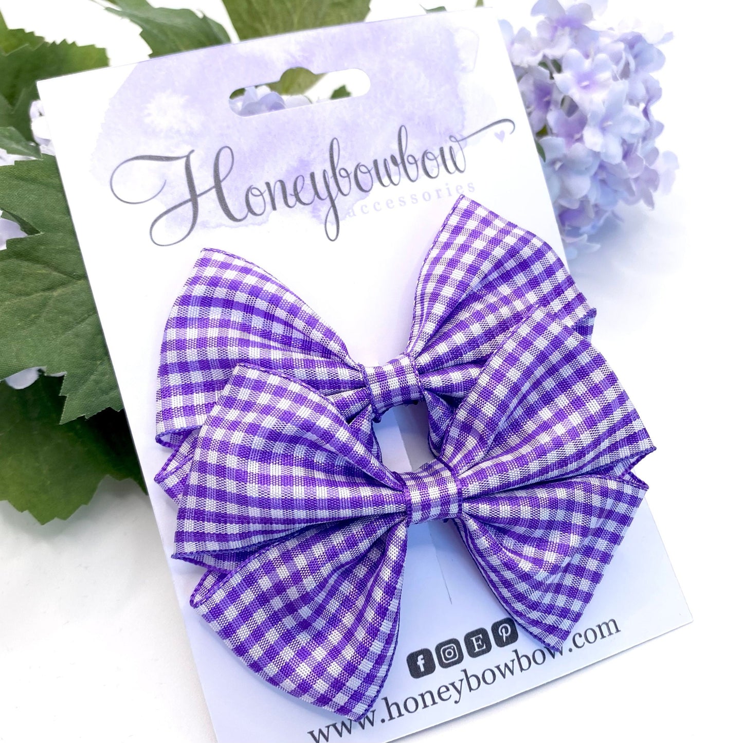 3.5 inch purple gingham tux bows