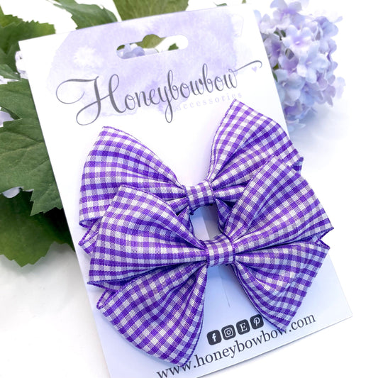 3.5 inch purple gingham tux bows