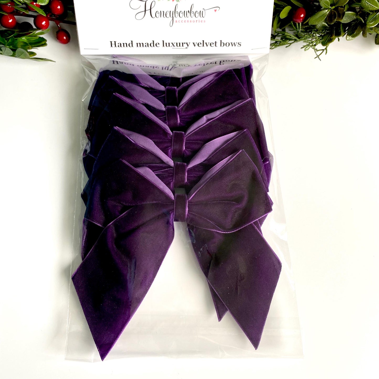 6 pack Purple velvet bows 4 inch