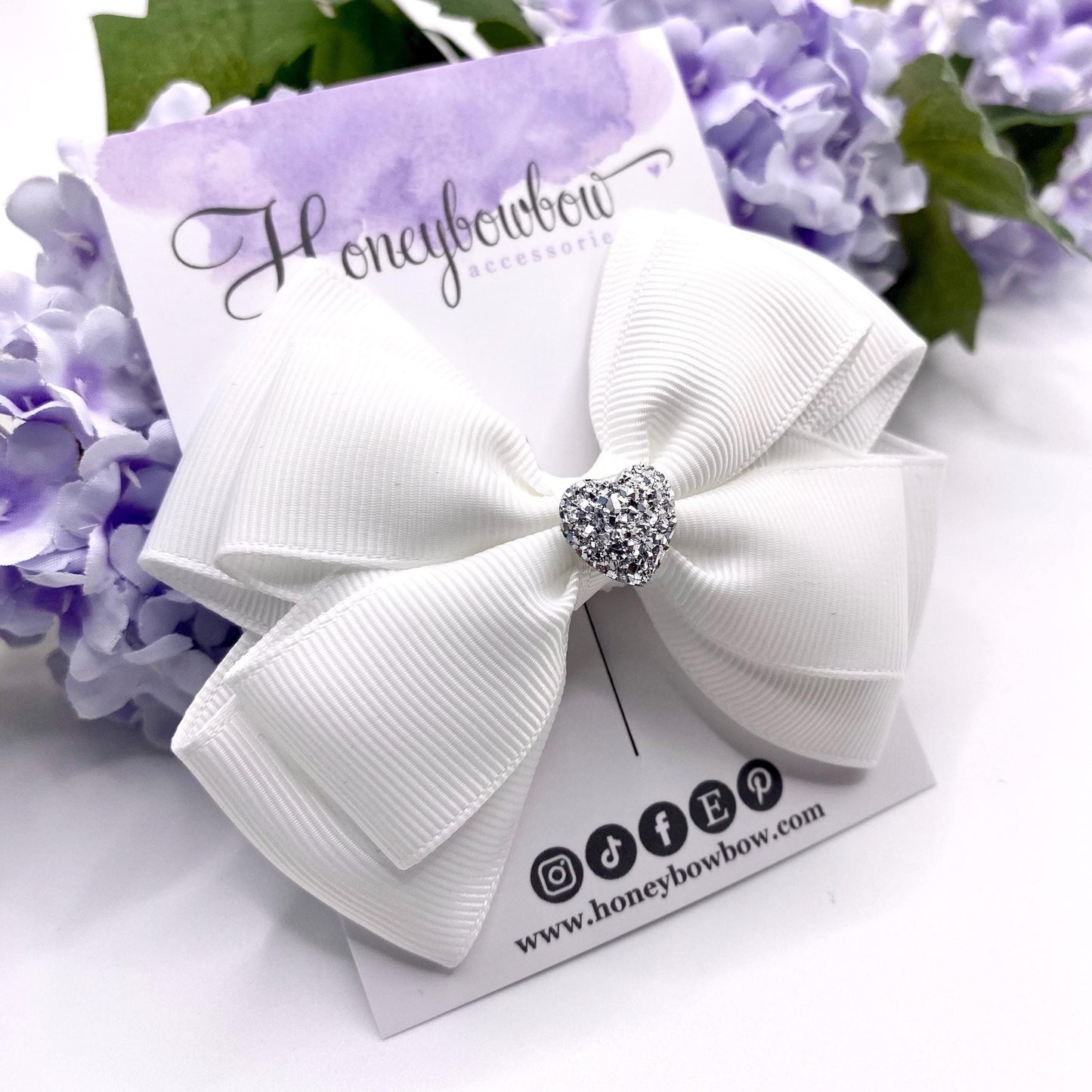 3.5 inch White double tux bow