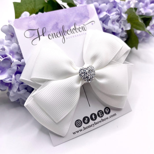 3.5 inch White double tux bow