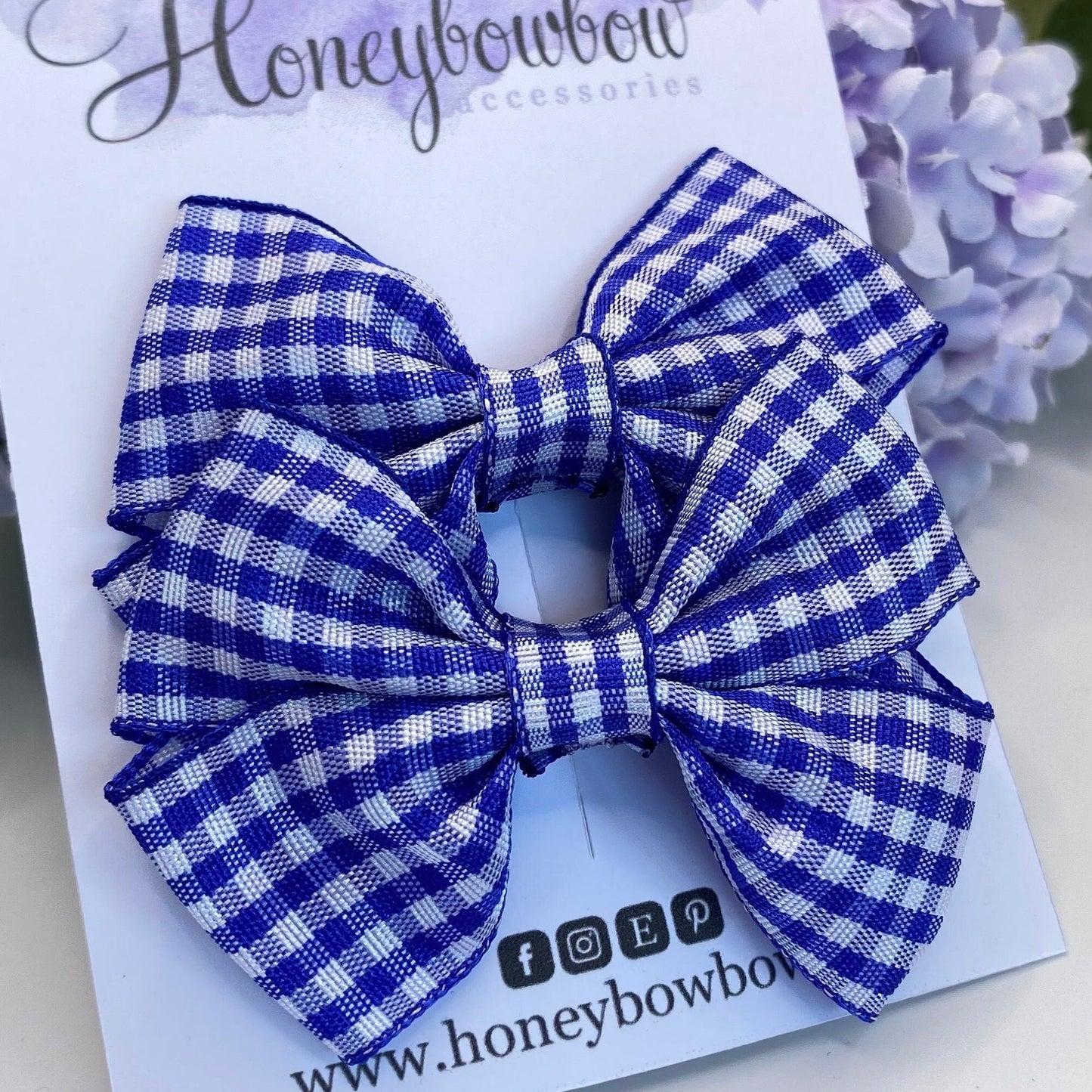 2.5 inch Royal blue gingham tux bows
