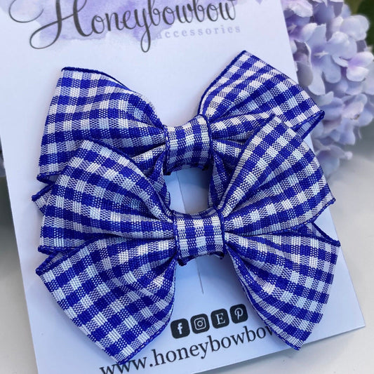 2.5 inch Royal blue gingham tux bows