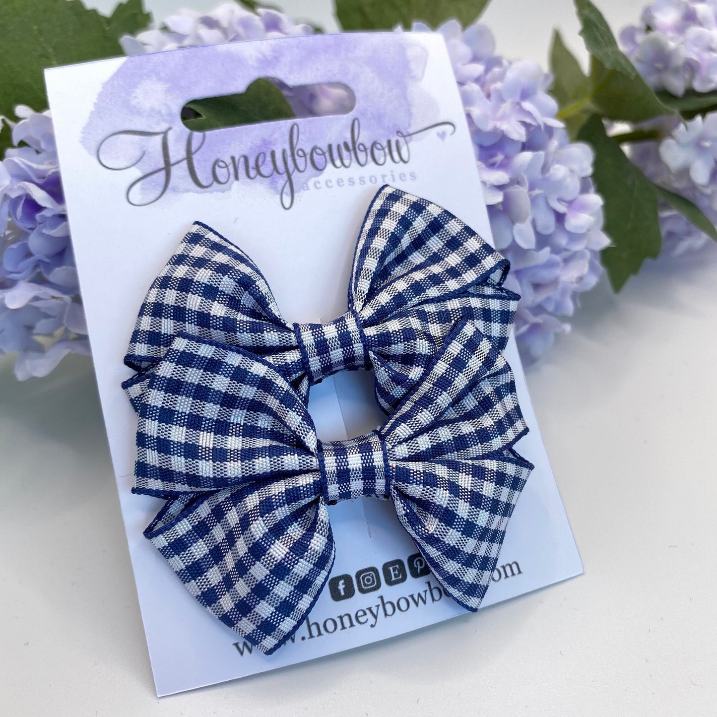 2.5 inch navy blue gingham tux bows