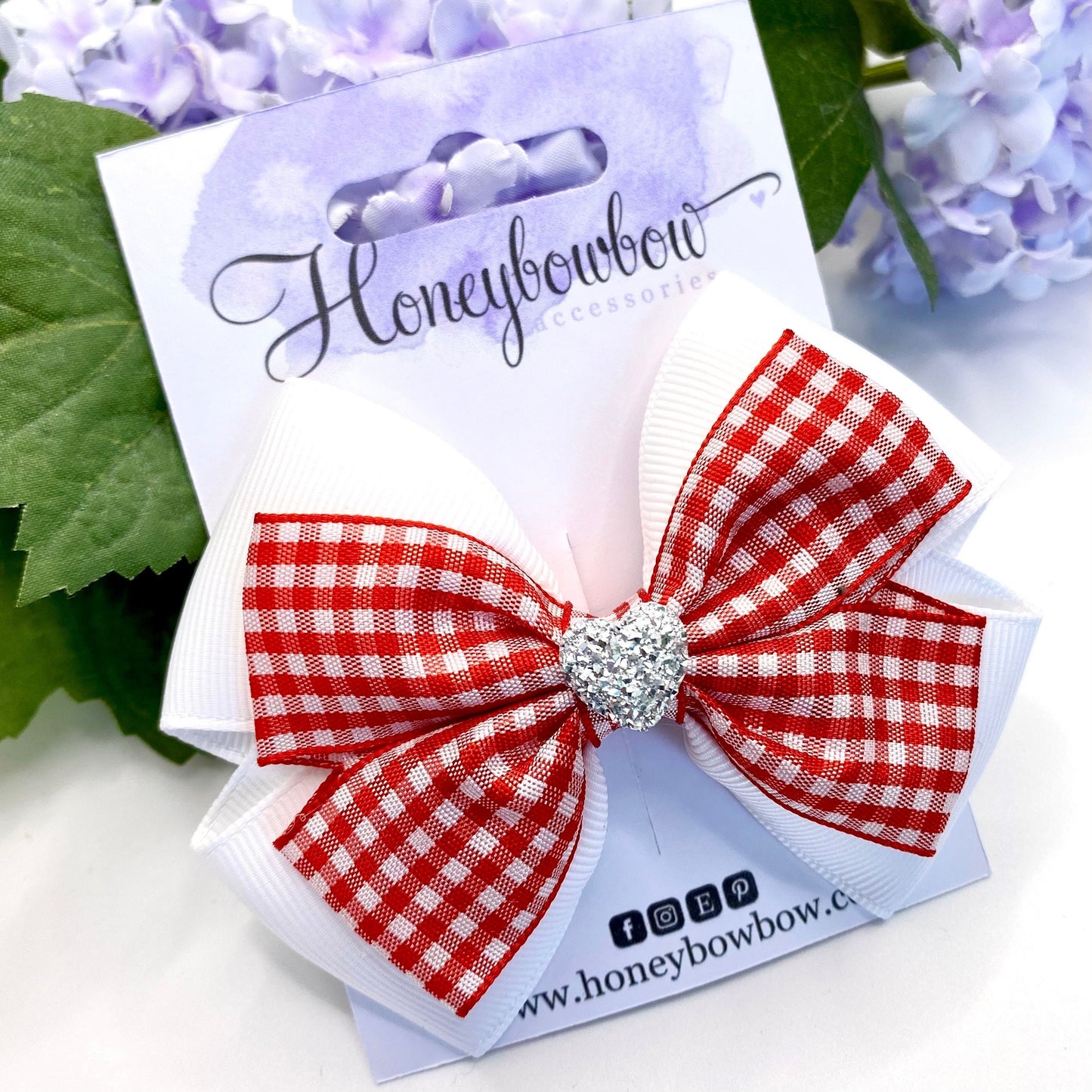 3.5 inch Red gingham double tux bow