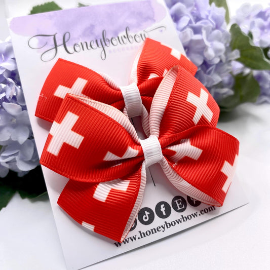2.75 inch Switzerland flag hair bows
