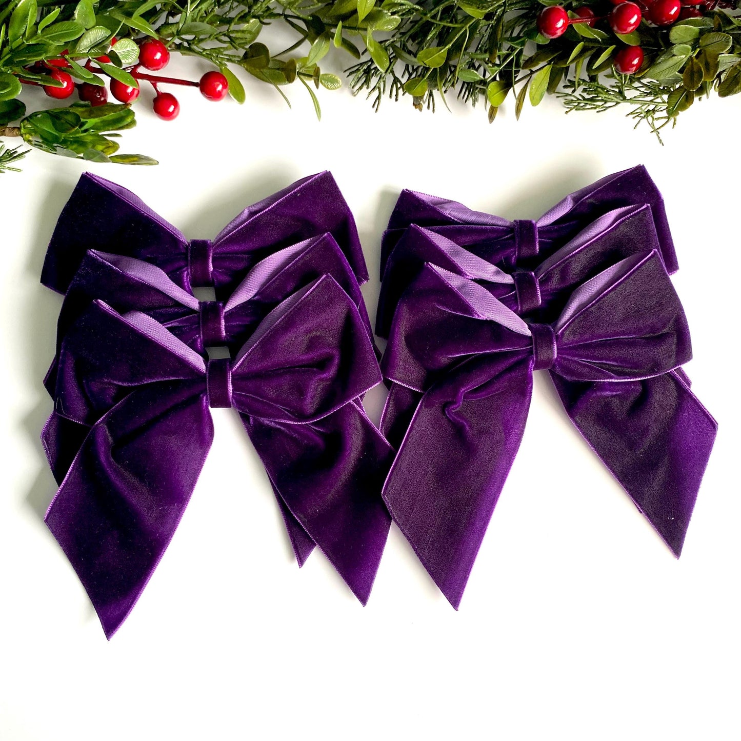 6 pack Purple velvet bows 5.5 inch