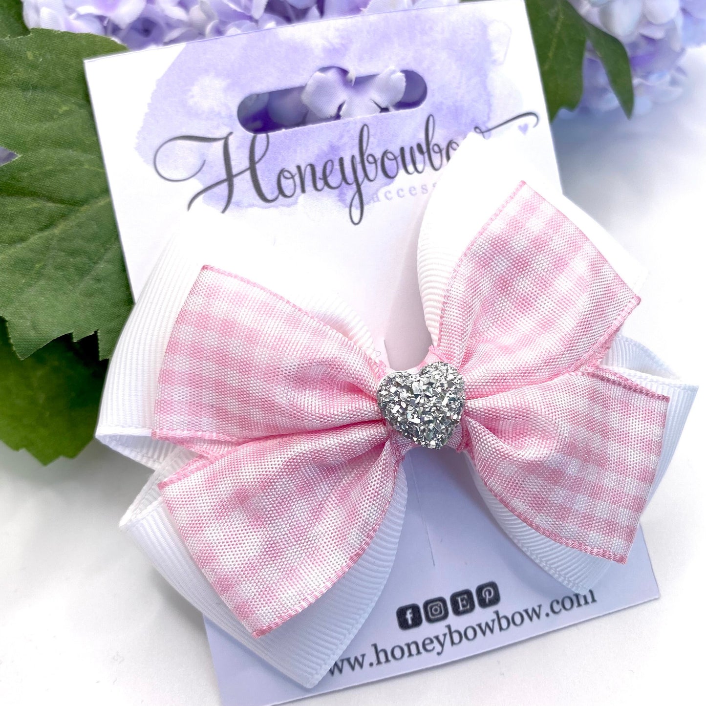 3.5 inch Light pink gingham double tux bow