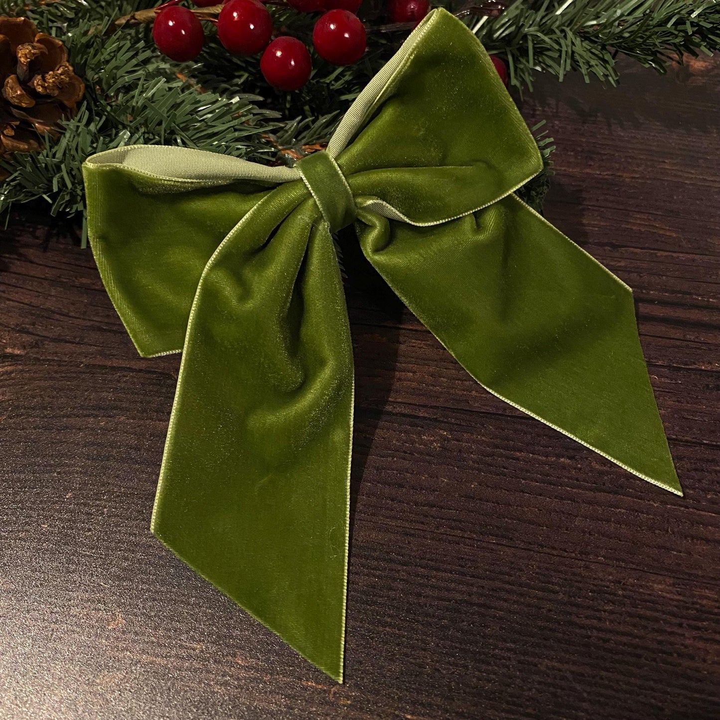 5.5 inch olive green velvet bow