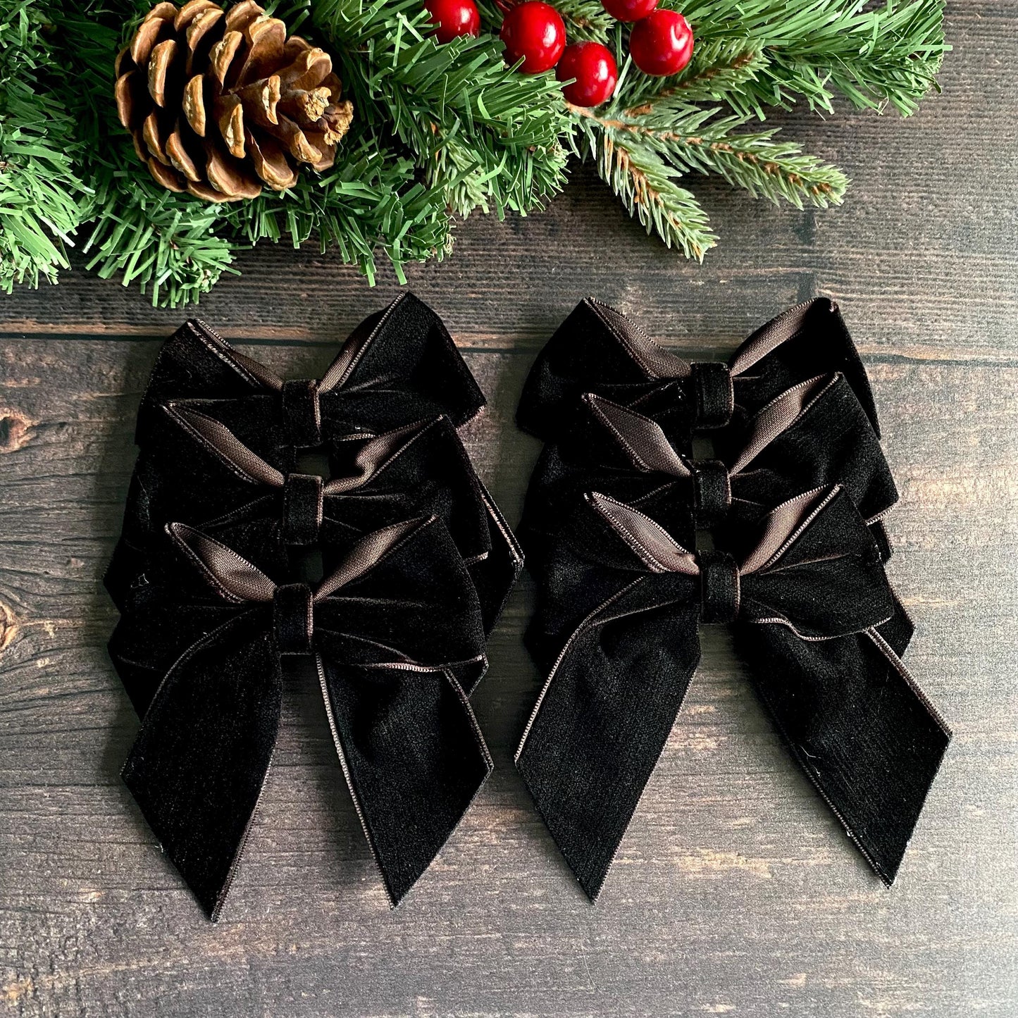 6 pack Brown velvet bows 4 inch