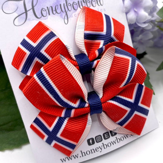 2.75 inch Norway flag hair bows
