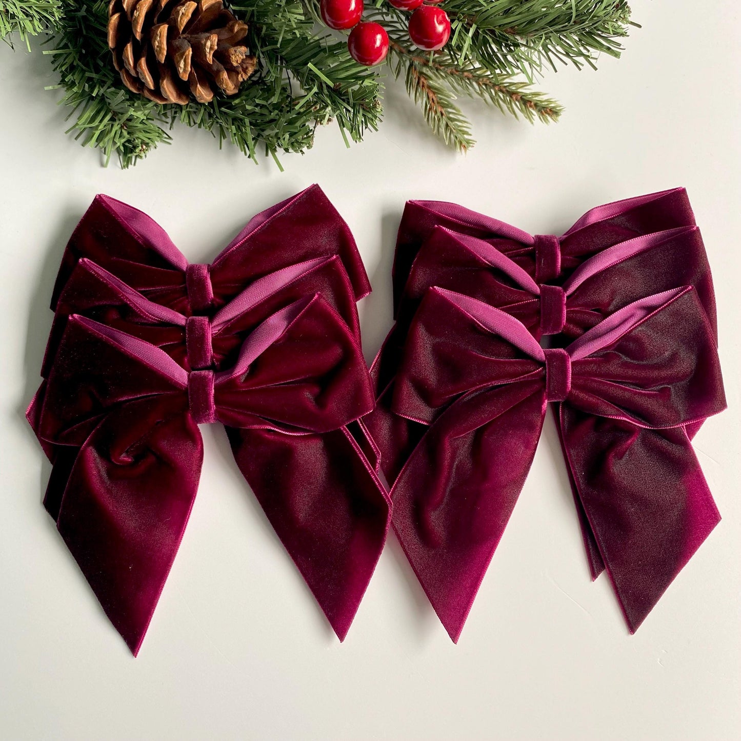 6 pack Wine velvet bows 5.5 inch
