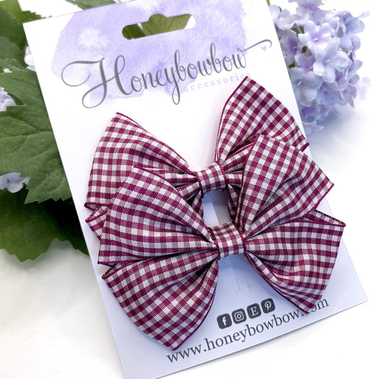 3.5 inch Burgundy gingham tux bows