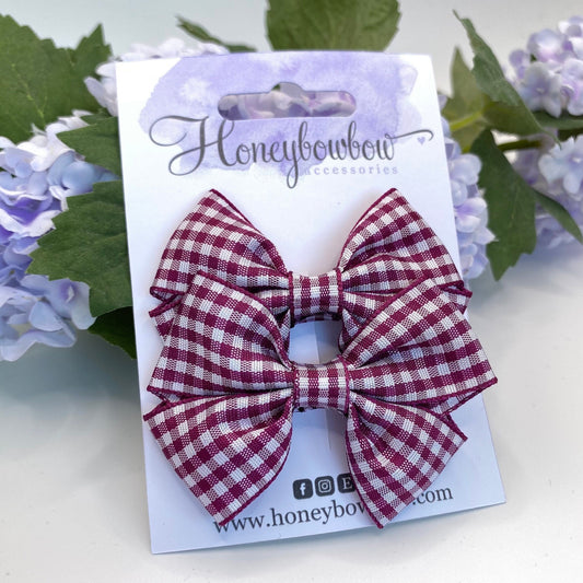 2.5 inch Burgundy gingham tux bows