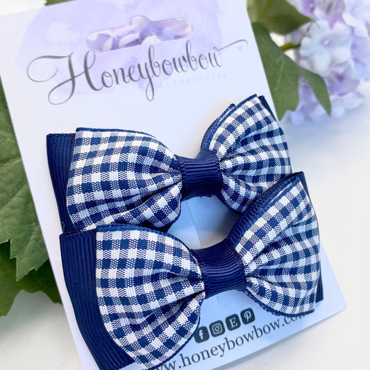 3 inch Navy gingham double classic bows