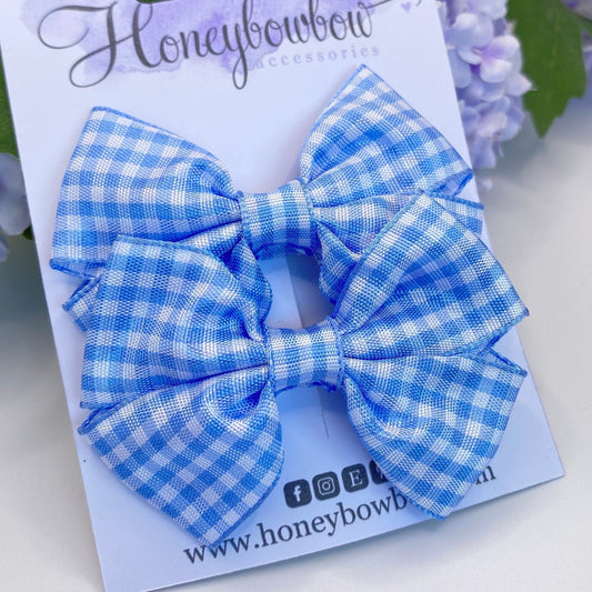 2.5 inch Light blue gingham tux bows