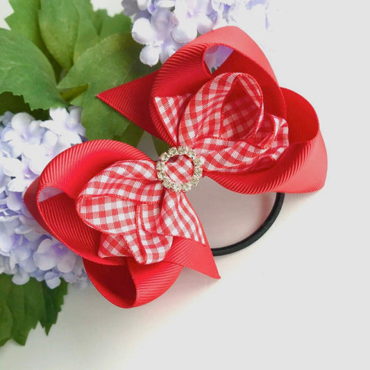 4.75 inch Red gingham double bowtique bow