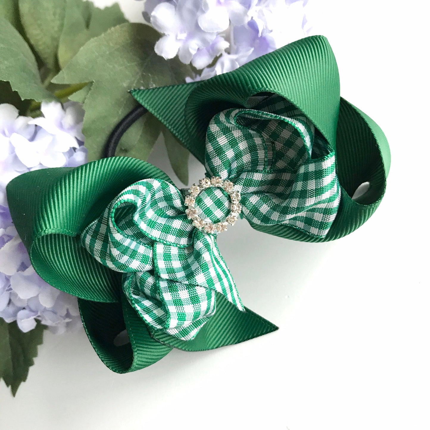 4.75 inch Green gingham double bowtique bow