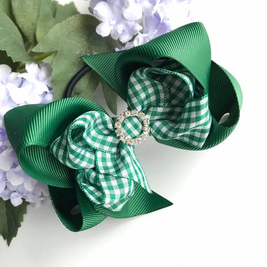 4.75 inch Green gingham double bowtique bow