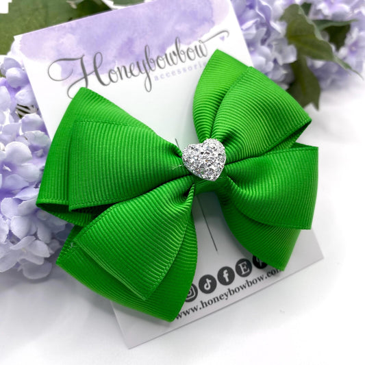 3.5 inch Classic green double tux bow