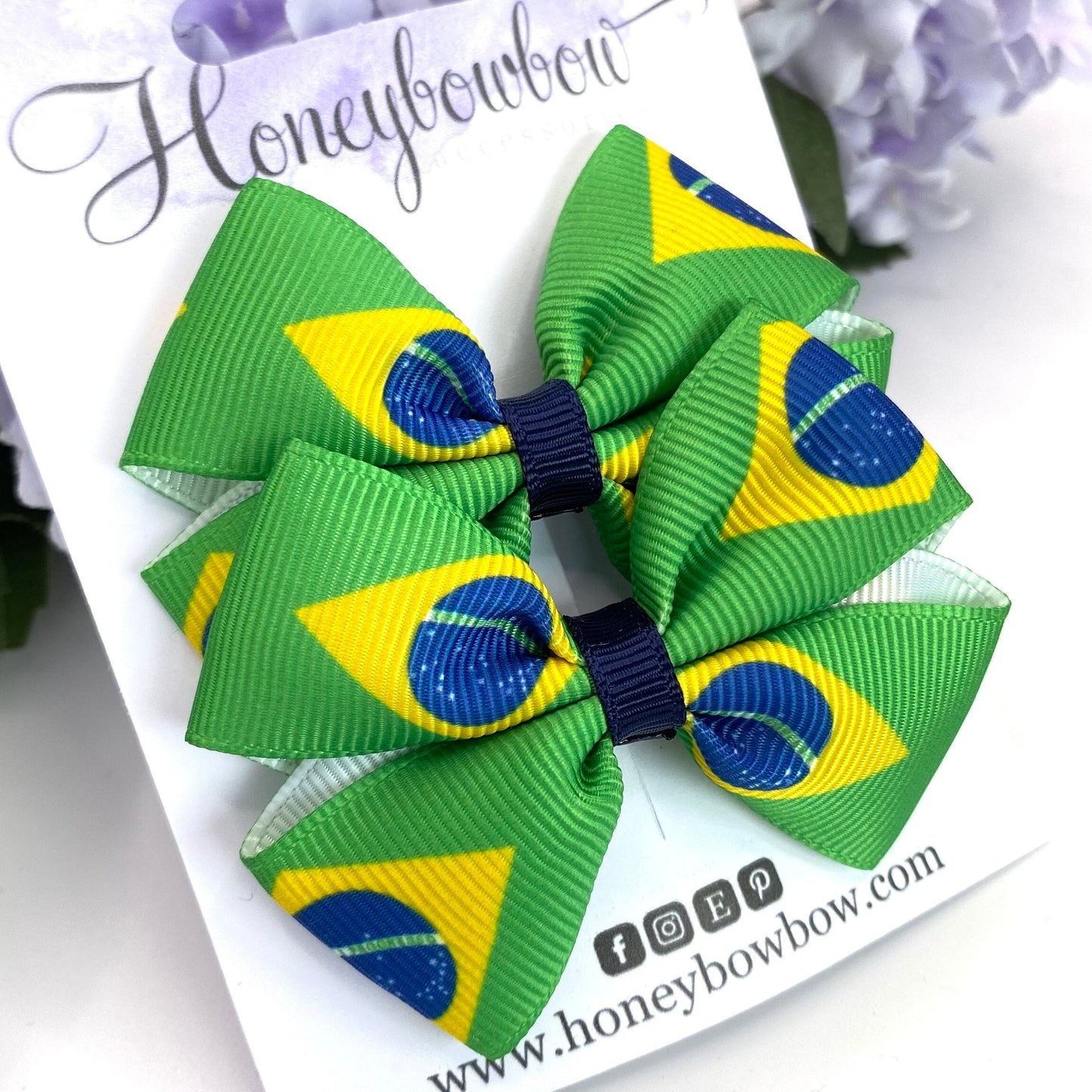 2.75 inch Brazil flag hair bows