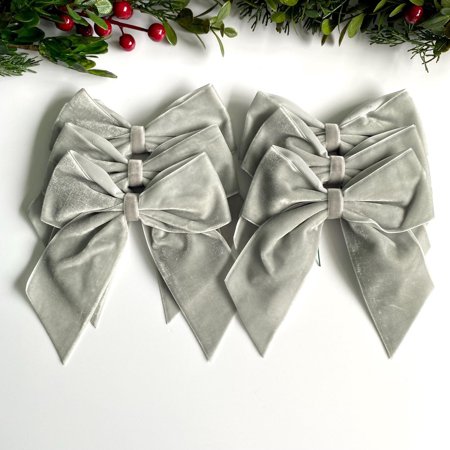 6 pack silver velvet bows 5.5 inch