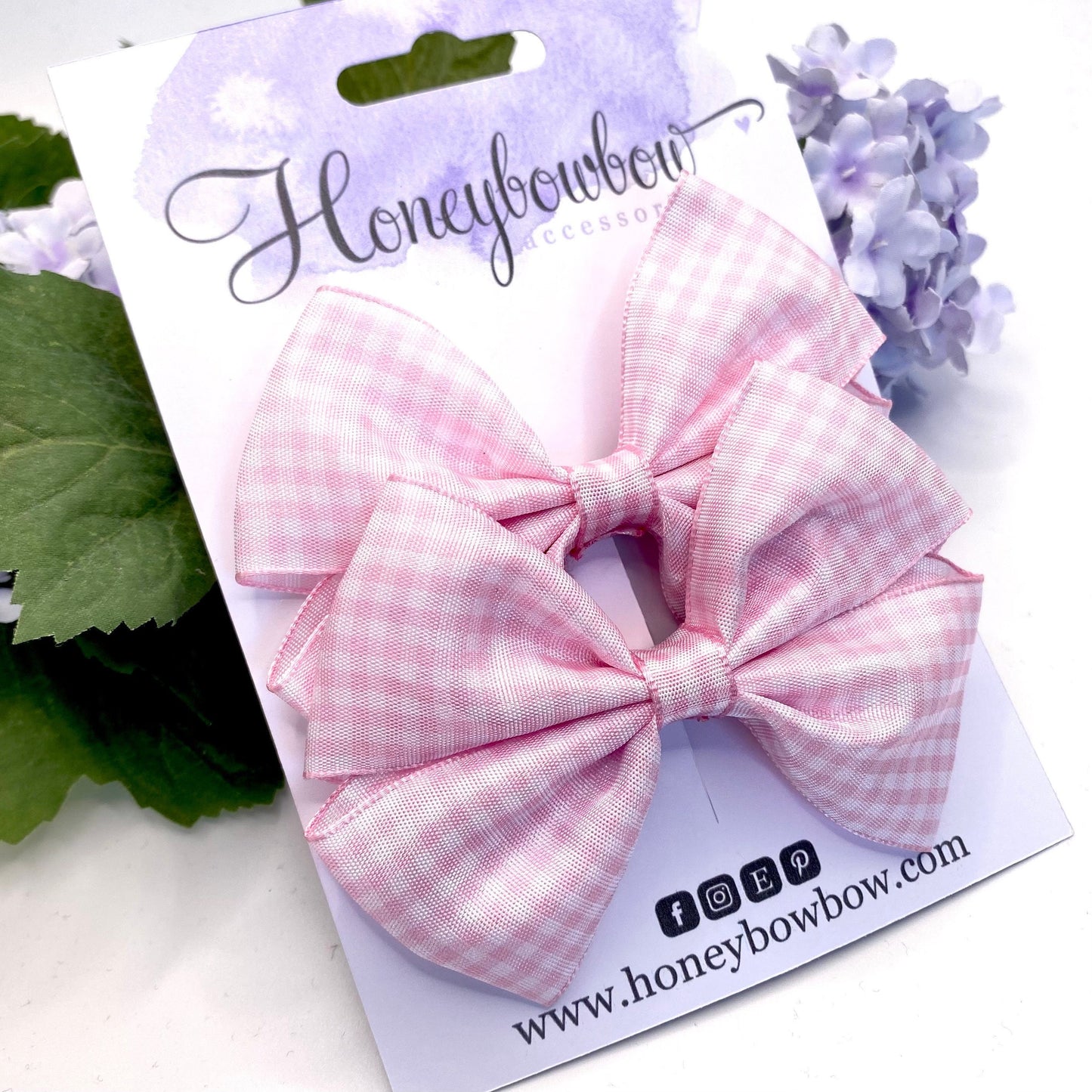 3.5 inch Light pink gingham tux bows