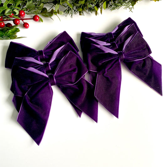 6 pack Purple velvet bows 5.5 inch
