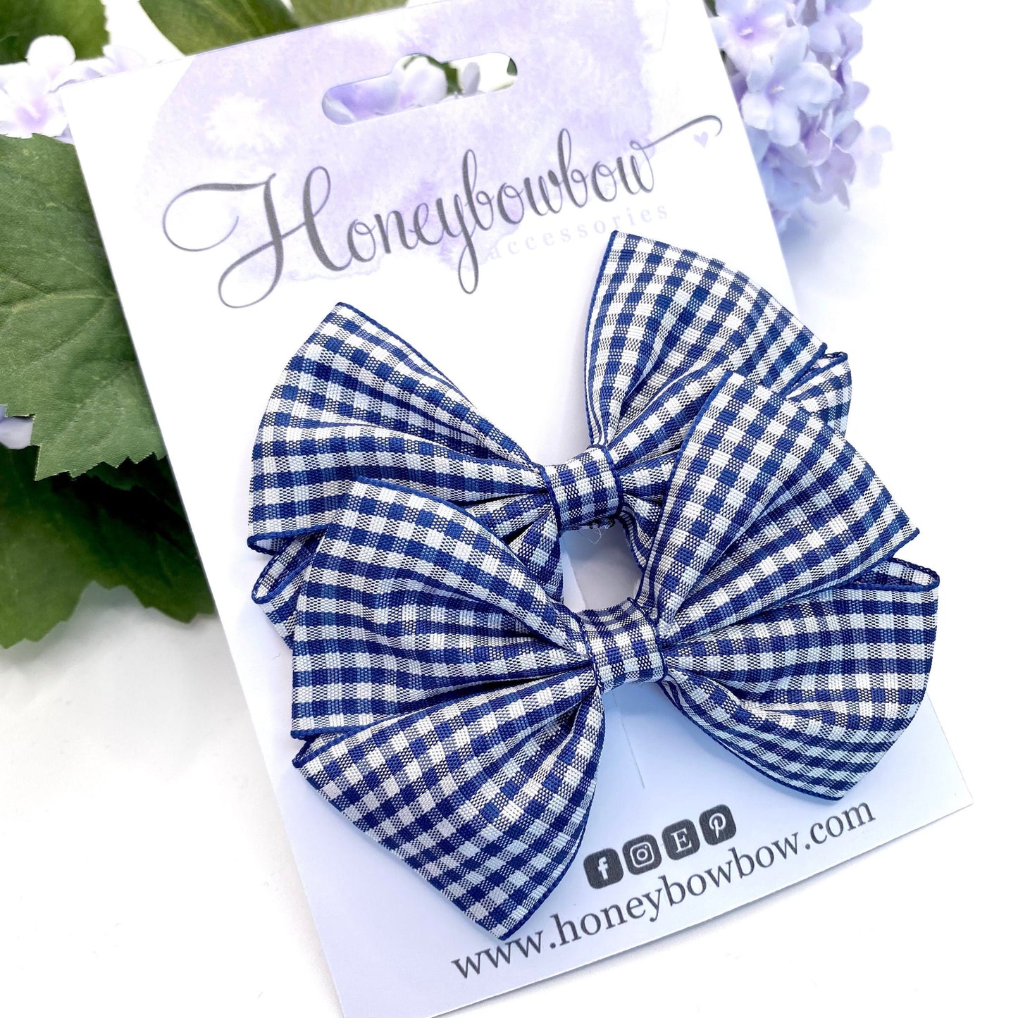 3.5 inch Navy blue gingham tux bows