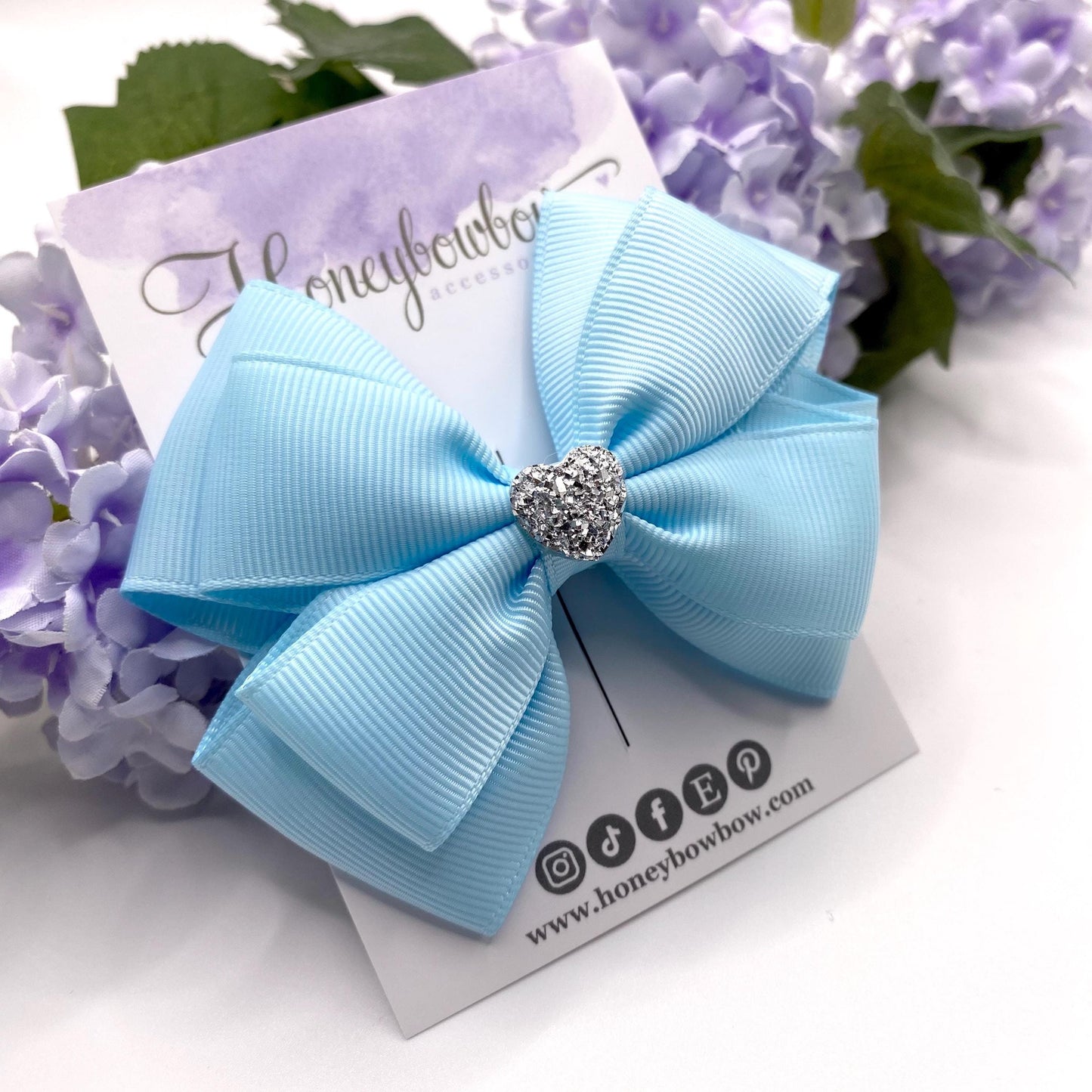 3.5 inch Light blue double tux bow