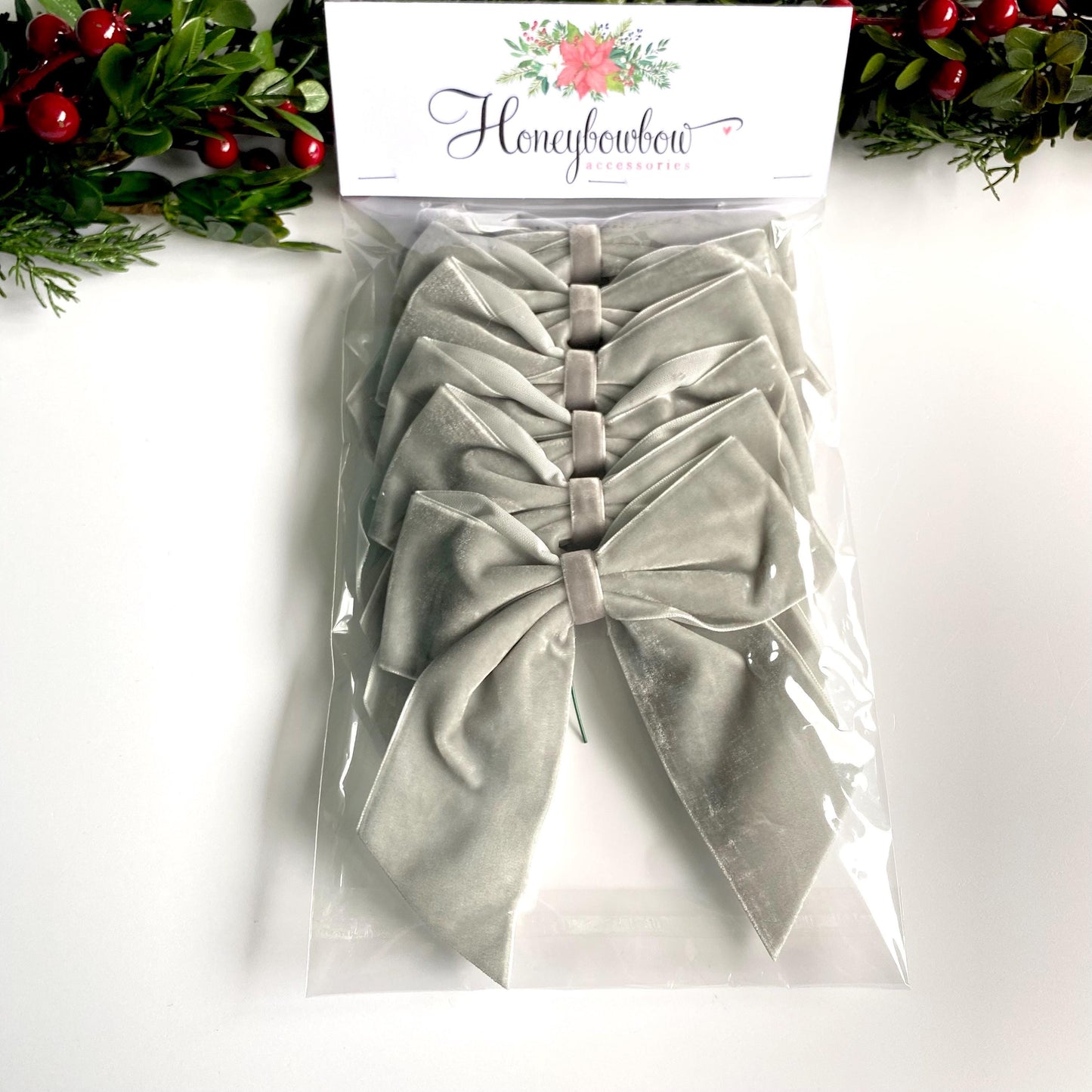 6 pack silver velvet bows 5.5 inch