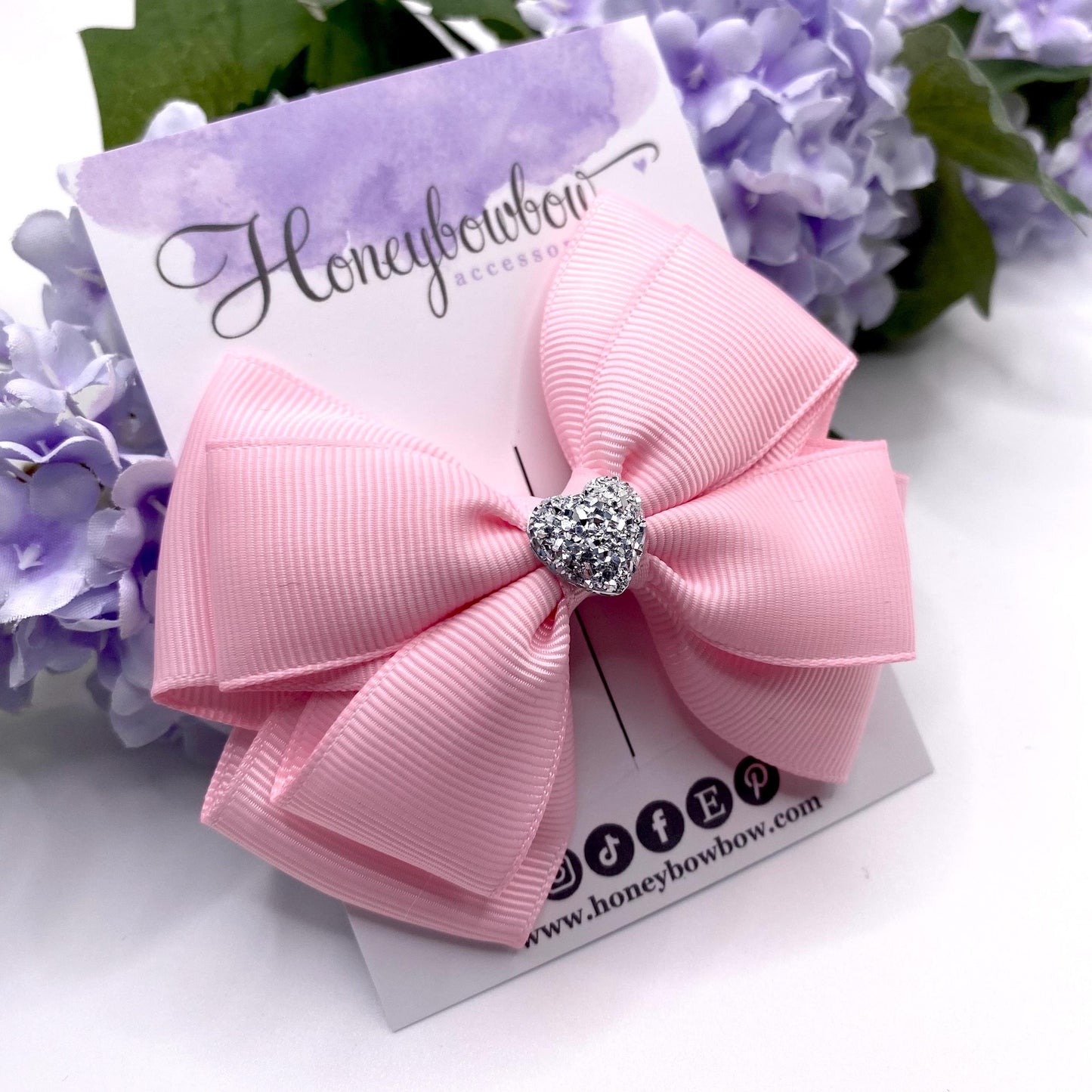 3.5 inch Pearl pink double tux bow