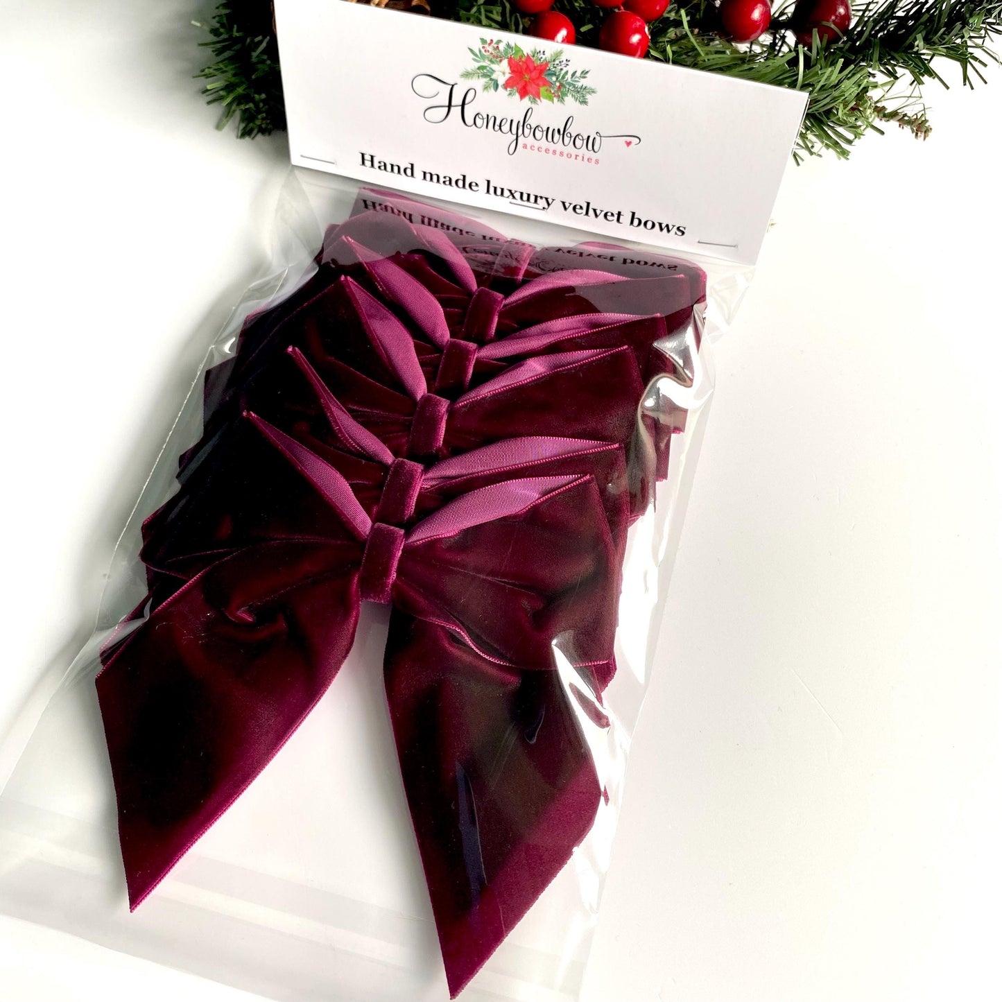 6 pack Wine velvet bows 5.5 inch