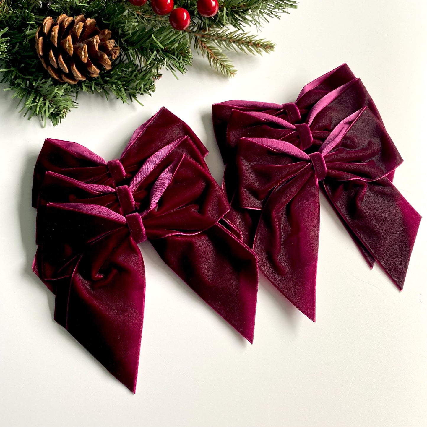 6 pack Wine velvet bows 5.5 inch