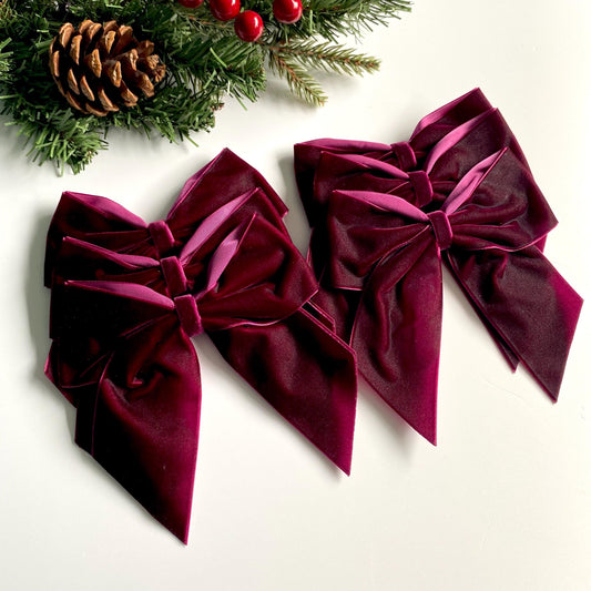 6 pack Wine velvet bows 5.5 inch
