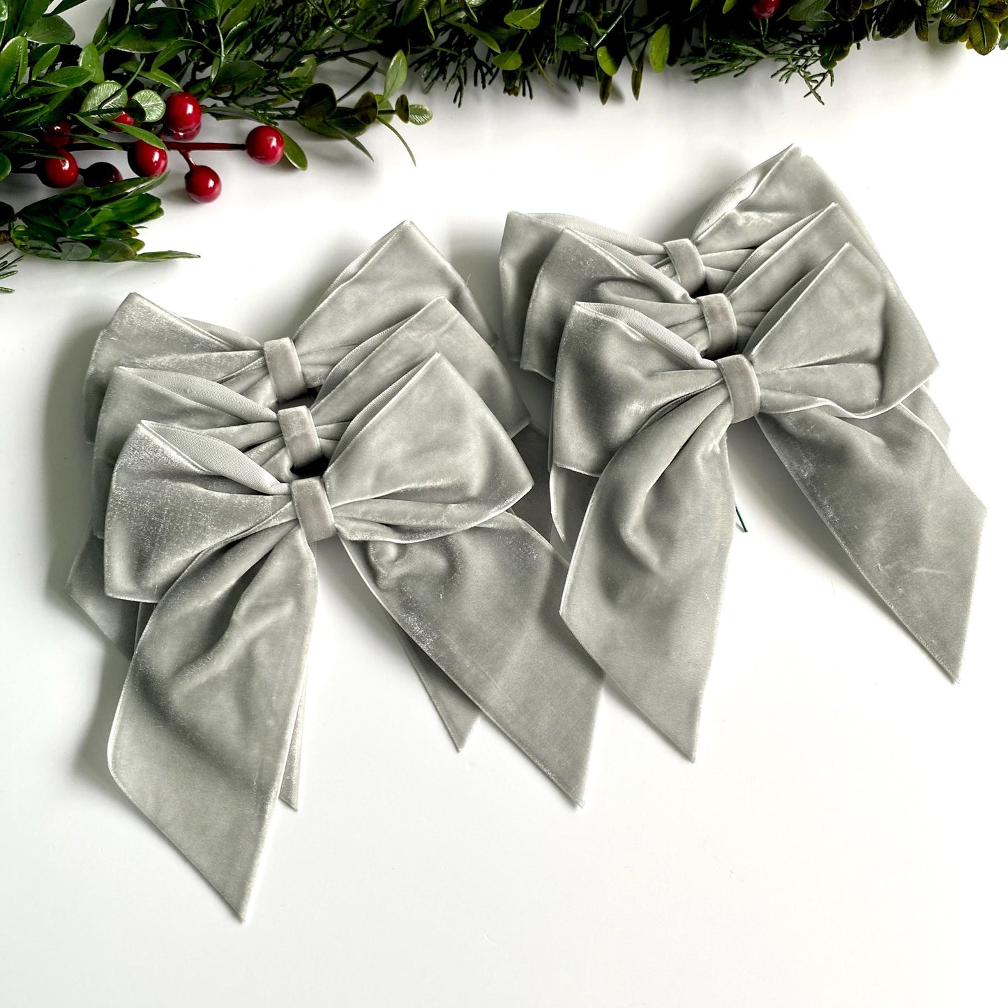 6 pack silver velvet bows 5.5 inch