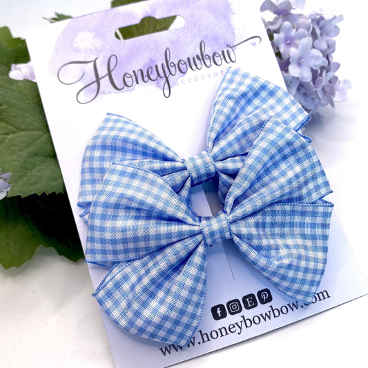 3.5 inch Light blue gingham tux bows
