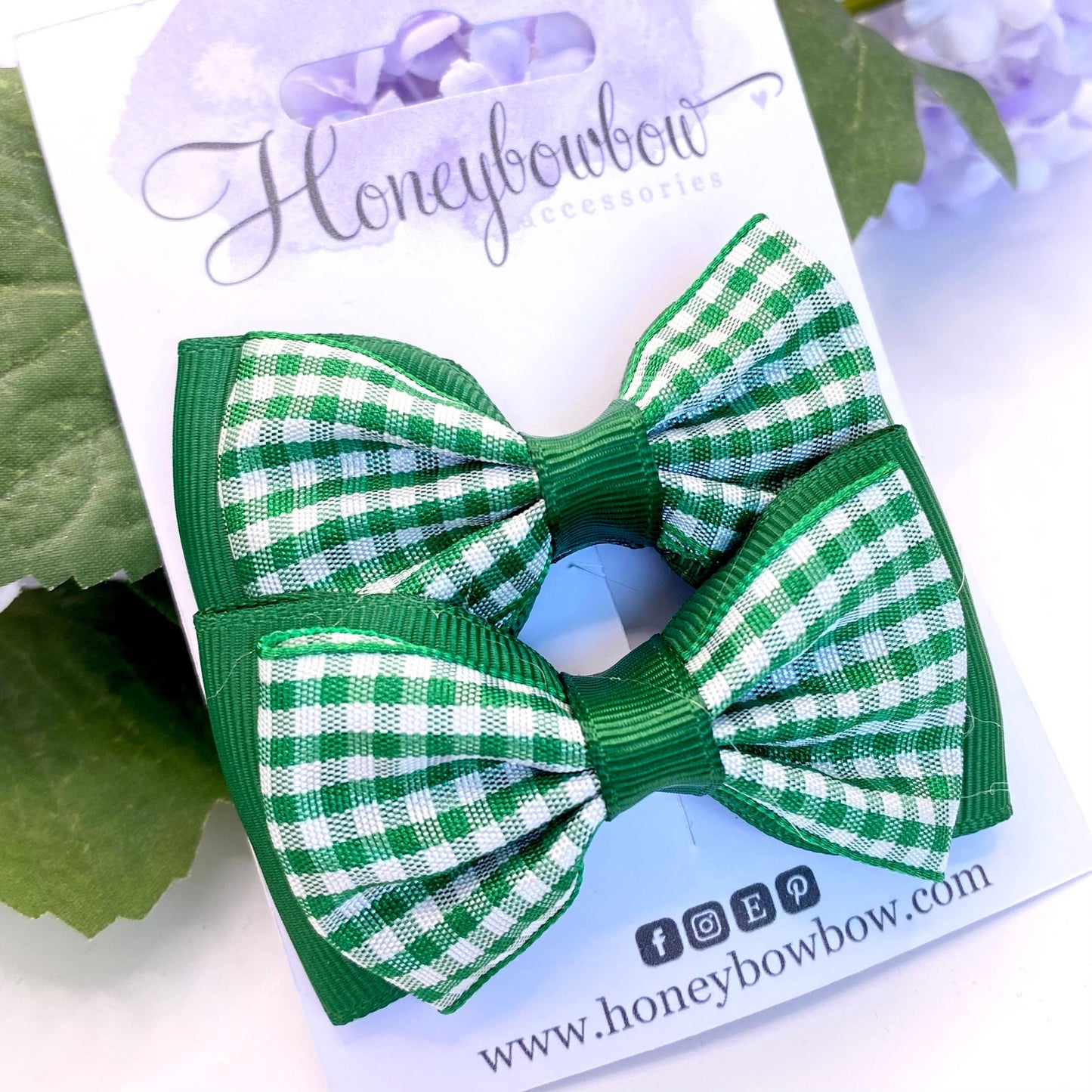 3 inch Green gingham double classic bows