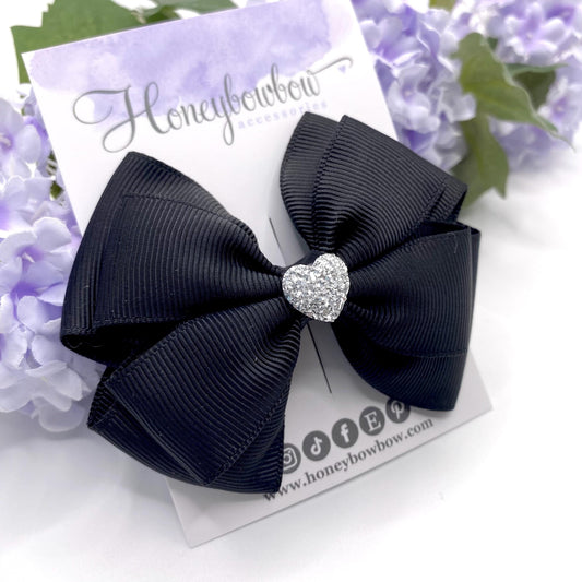 3.5 inch Black double tux hair bow