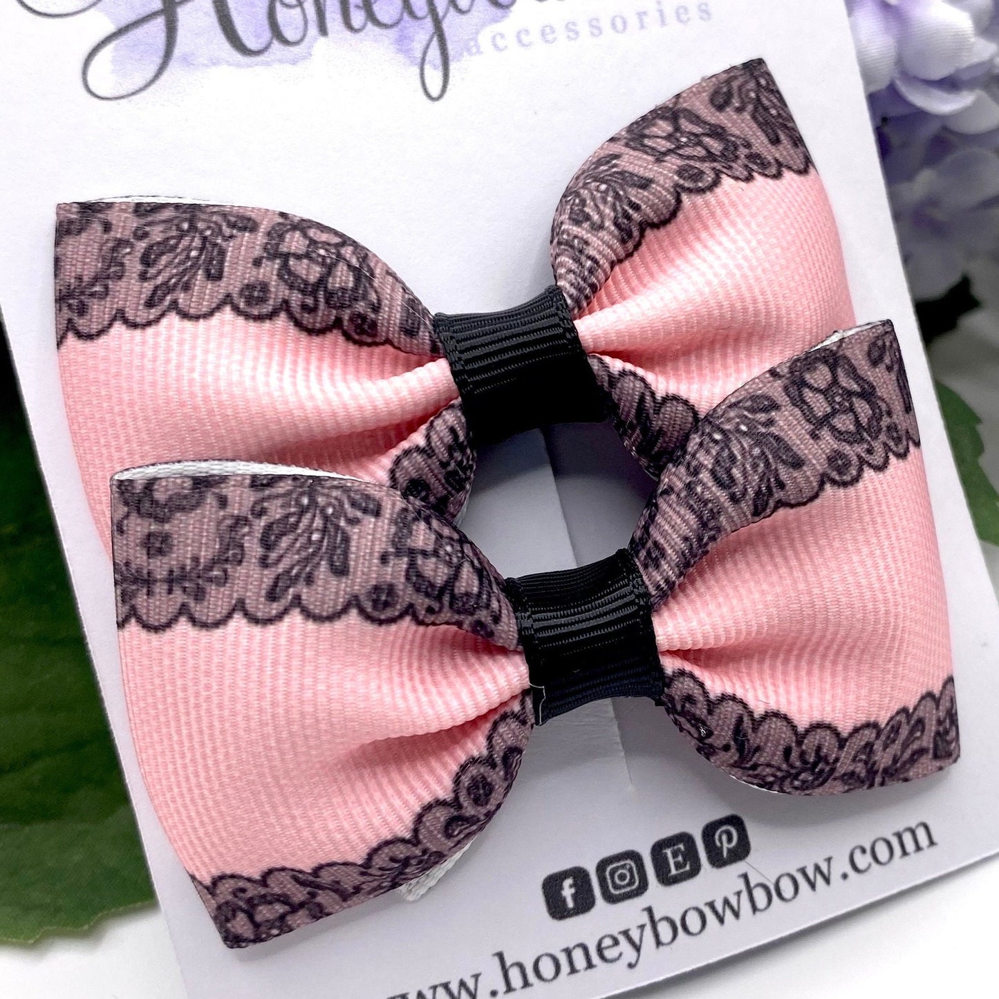 3 inch classic bows pink lace