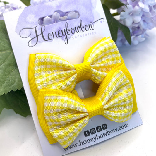 3 inch Yellow gingham double classic bows
