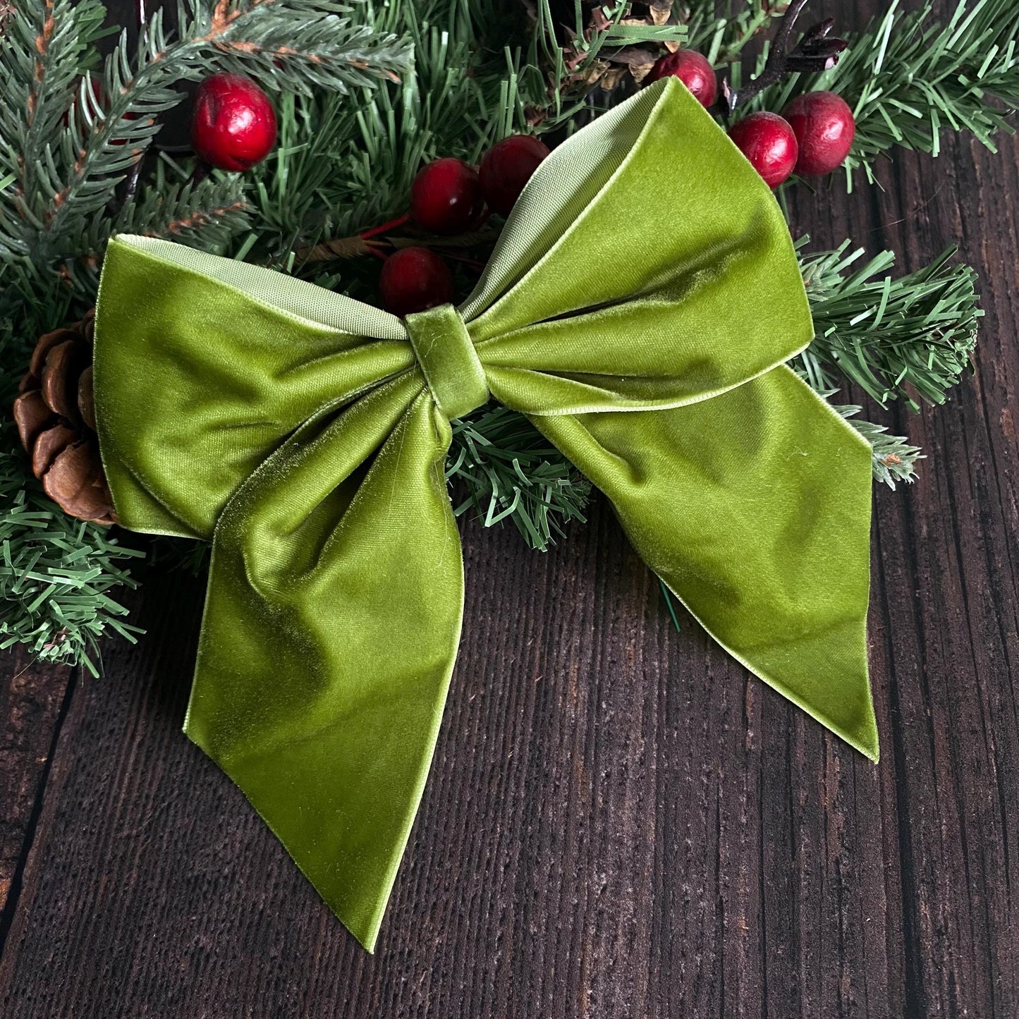 5.5 inch olive green velvet bow