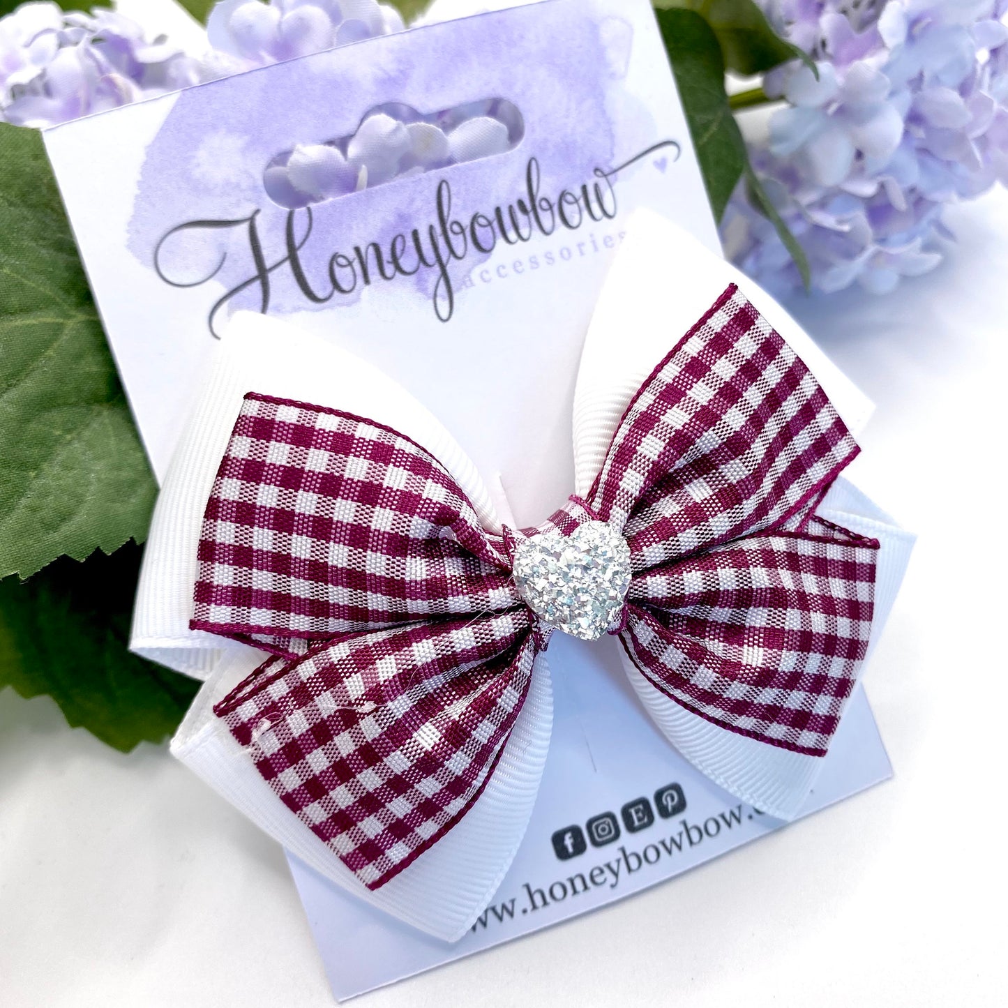3.5 inch burgundy gingham double tux bow