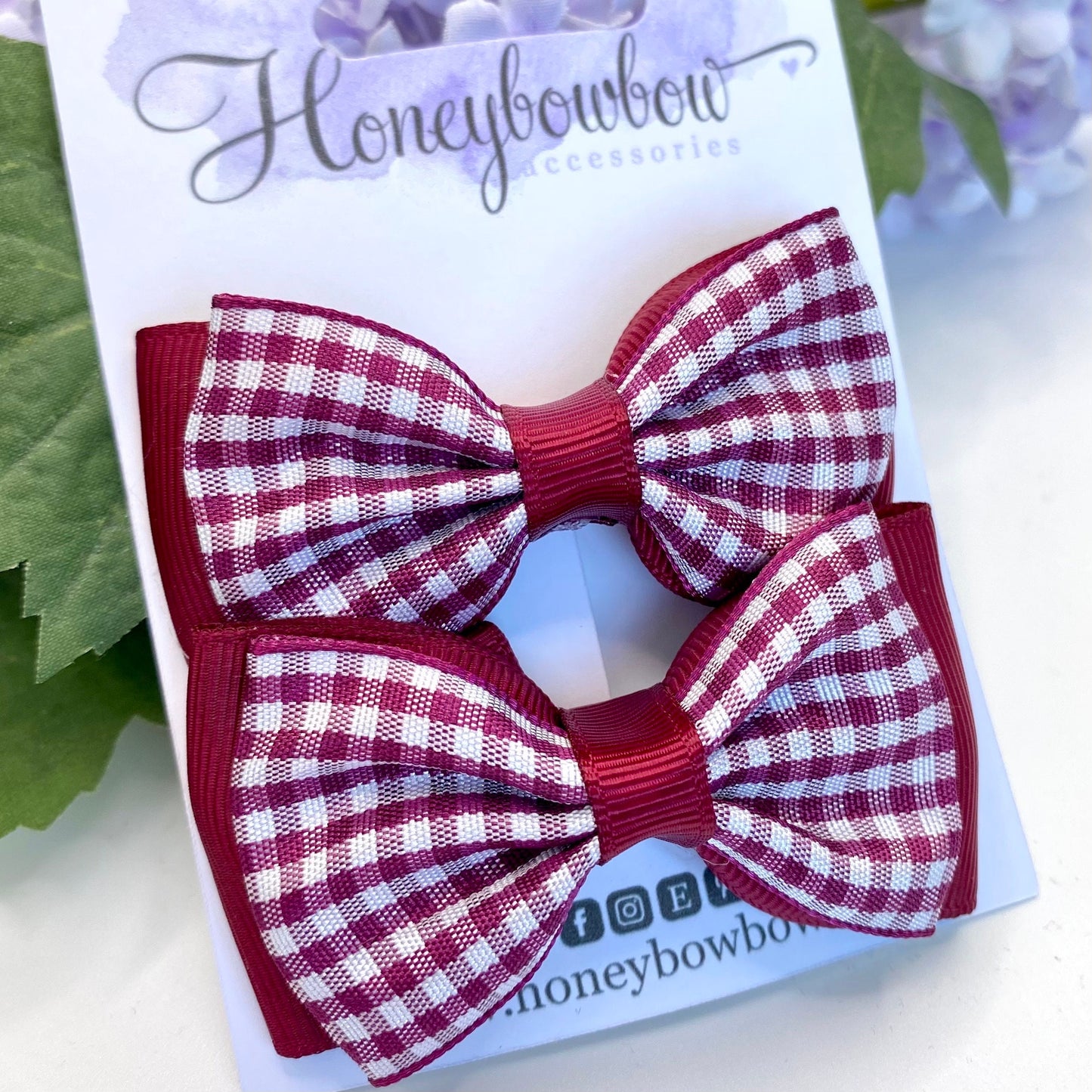 3 inch burgundy gingham double classic bows