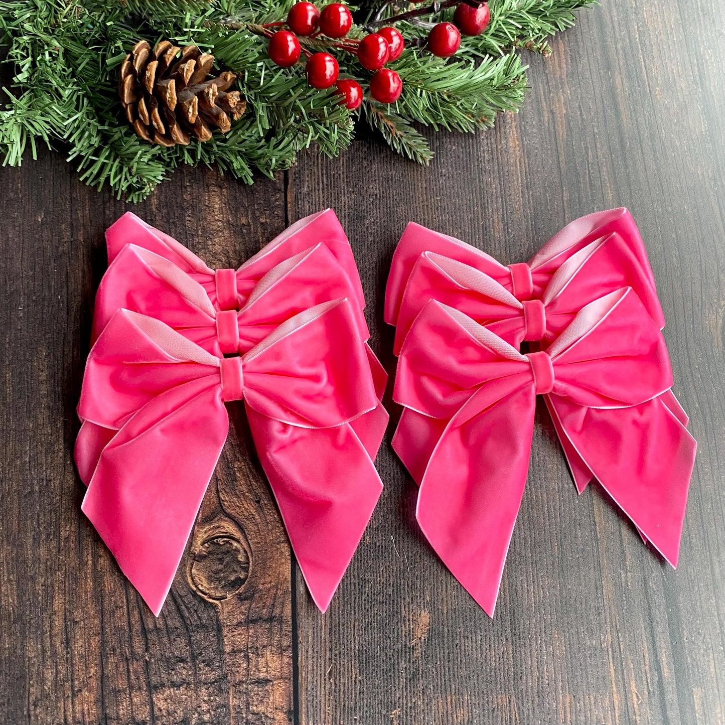 6 pack Bright pink velvet bow 5.5 inch