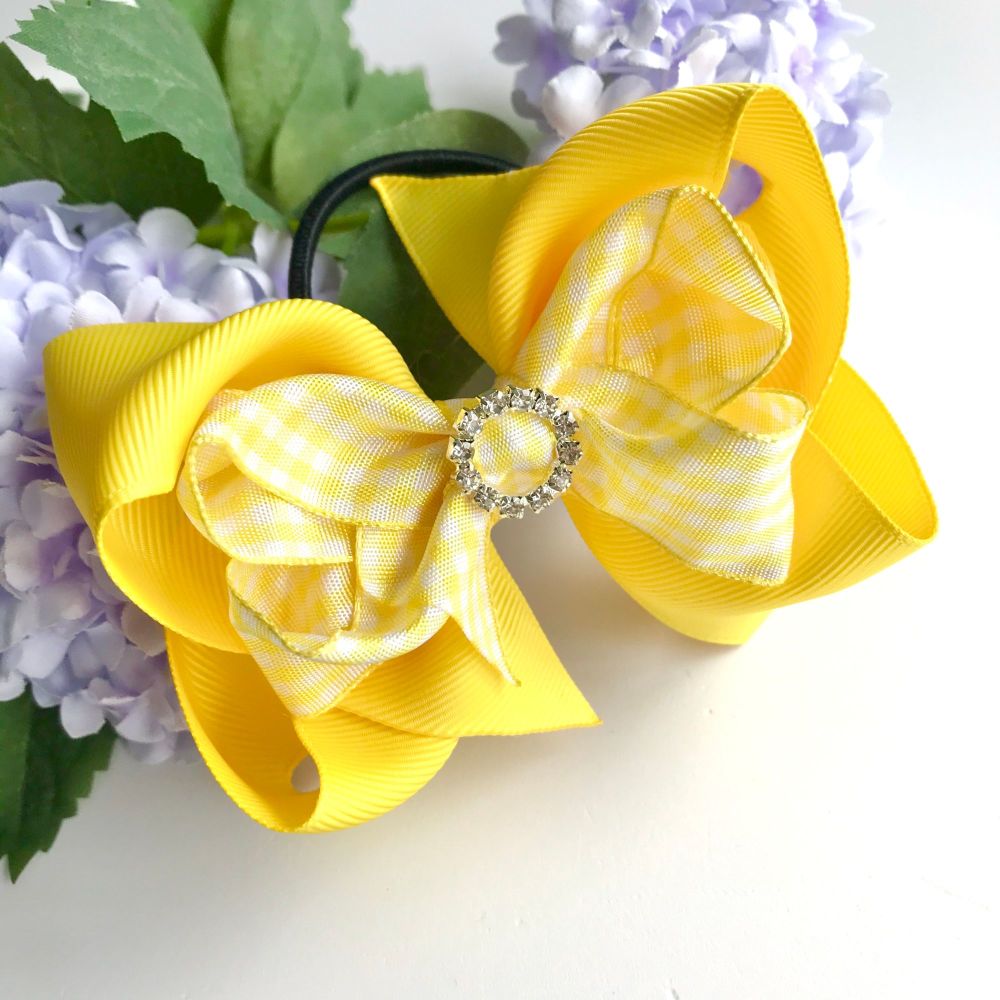 4.75 inch yellow gingham double boutique bow