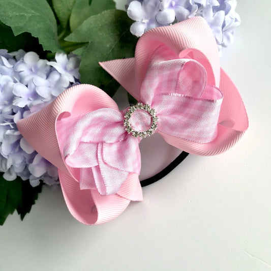 4.75 inch Pink gingham double bowtique bow