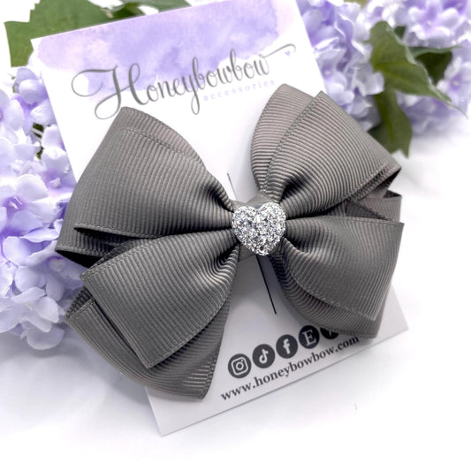 3.5 inch Grey double tux bow, grey school bow